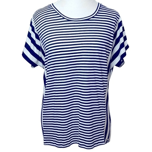 MICHAEL Michael Kors Blouse T-shirt Short/cap sleeves Stripes Navy blue White - Picture 1 of 8